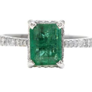 COPY - 2.00Ct Natural Emerald & Diamond 14KW Gold Ring